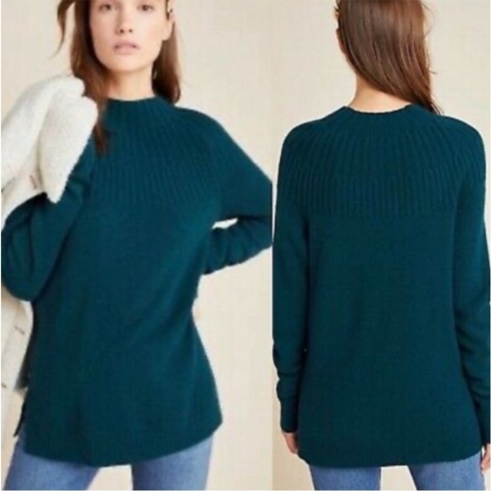 Anthropologie Welford Mock Neck Deep Teal Crew Neck Sweater Sz XS